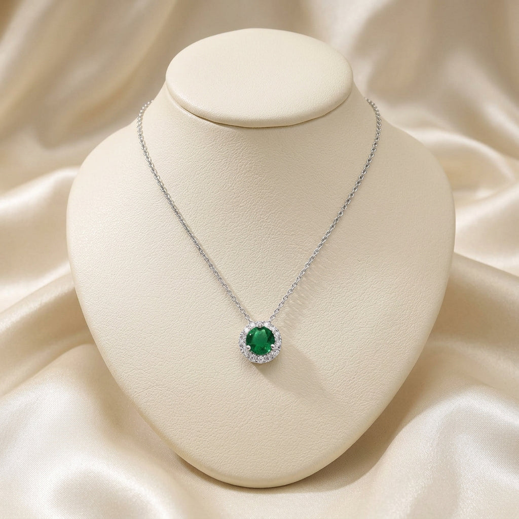 Precious Stone & Diamond Halo Pendant