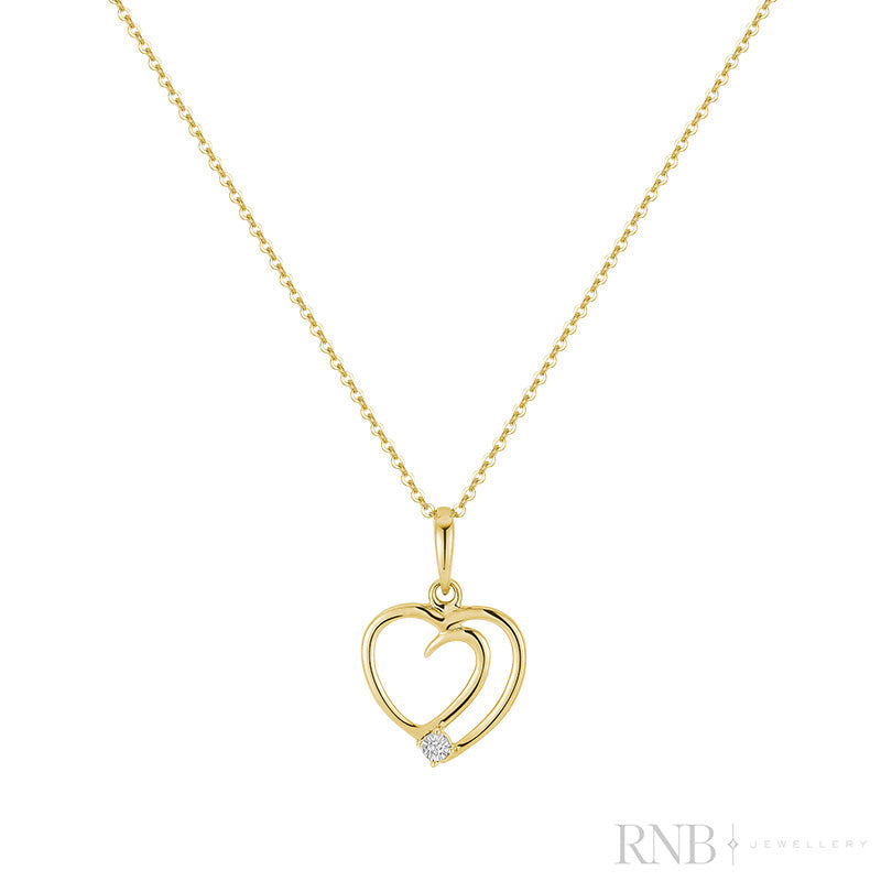 Wave Heart & Solitaire Diamond Pendant
