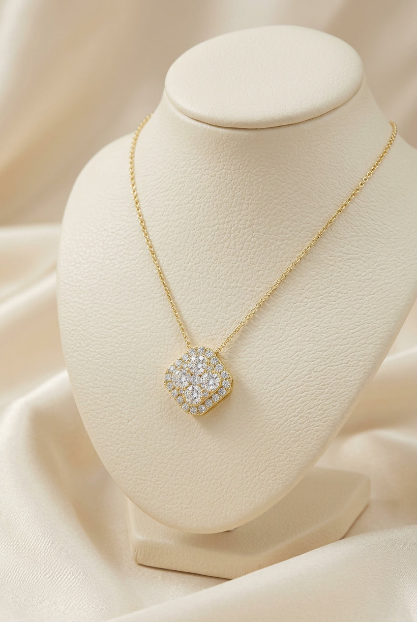 Cushion Illusion Set Diamond Necklace