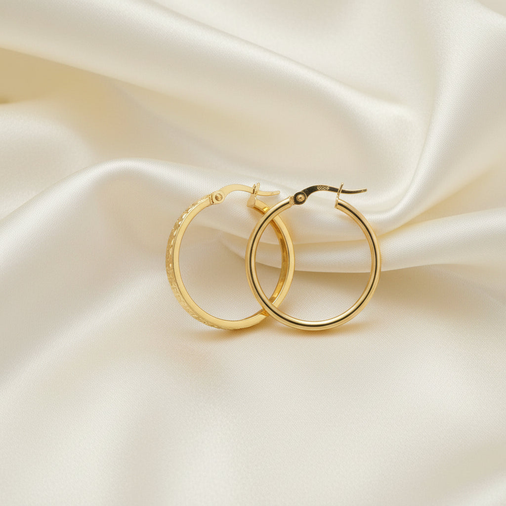 10K Yellow gold wide diamond cut hoops (small)