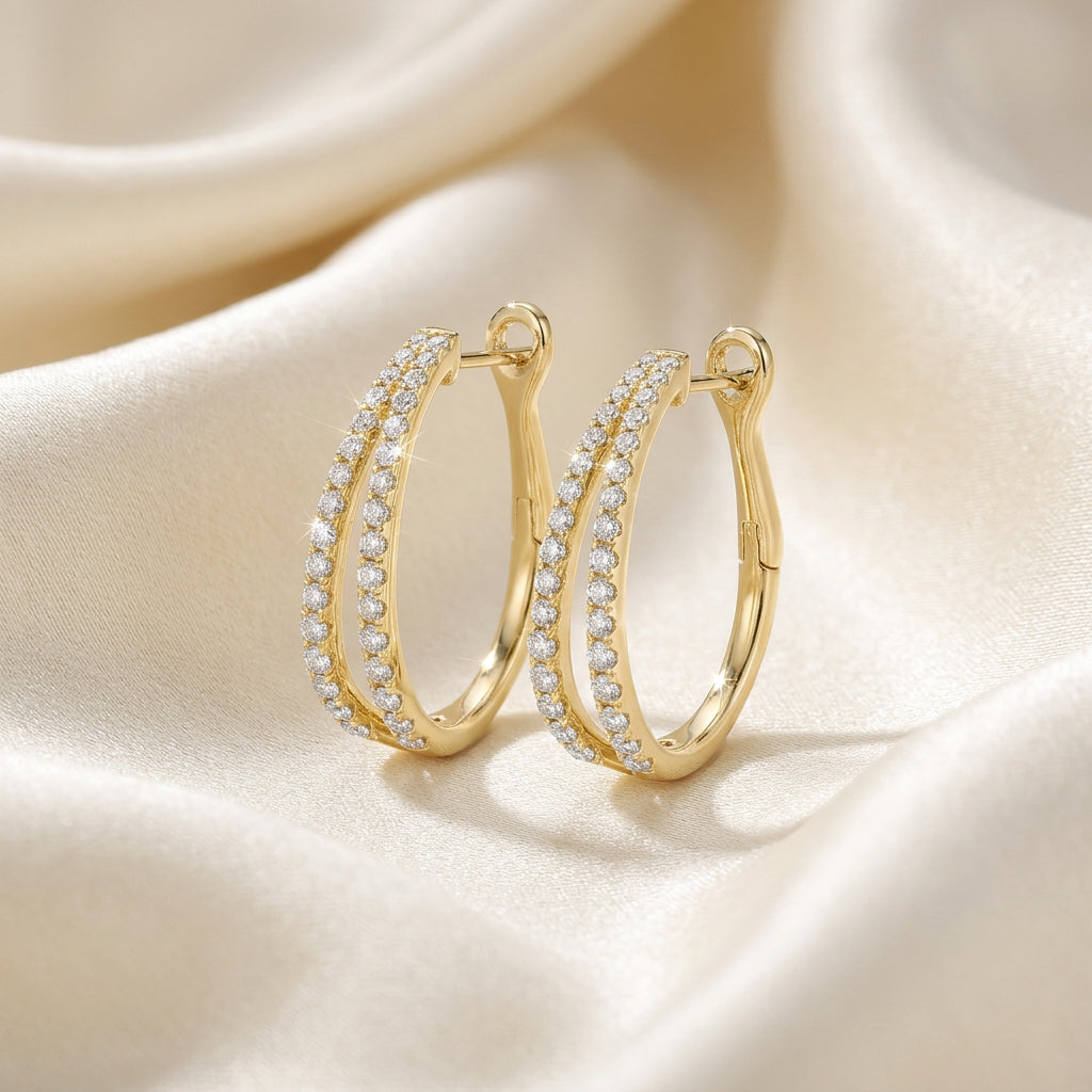 Double Row Diamond Loop Earrings