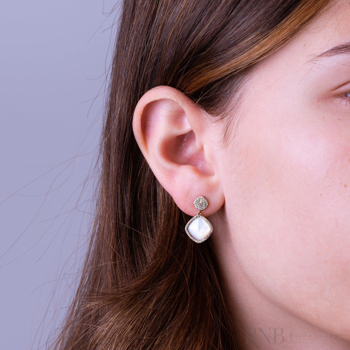 Mother of Pearl and Diamond Dangle Earrings