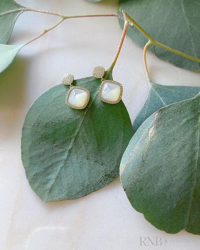 Mother of Pearl and Diamond Dangle Earrings