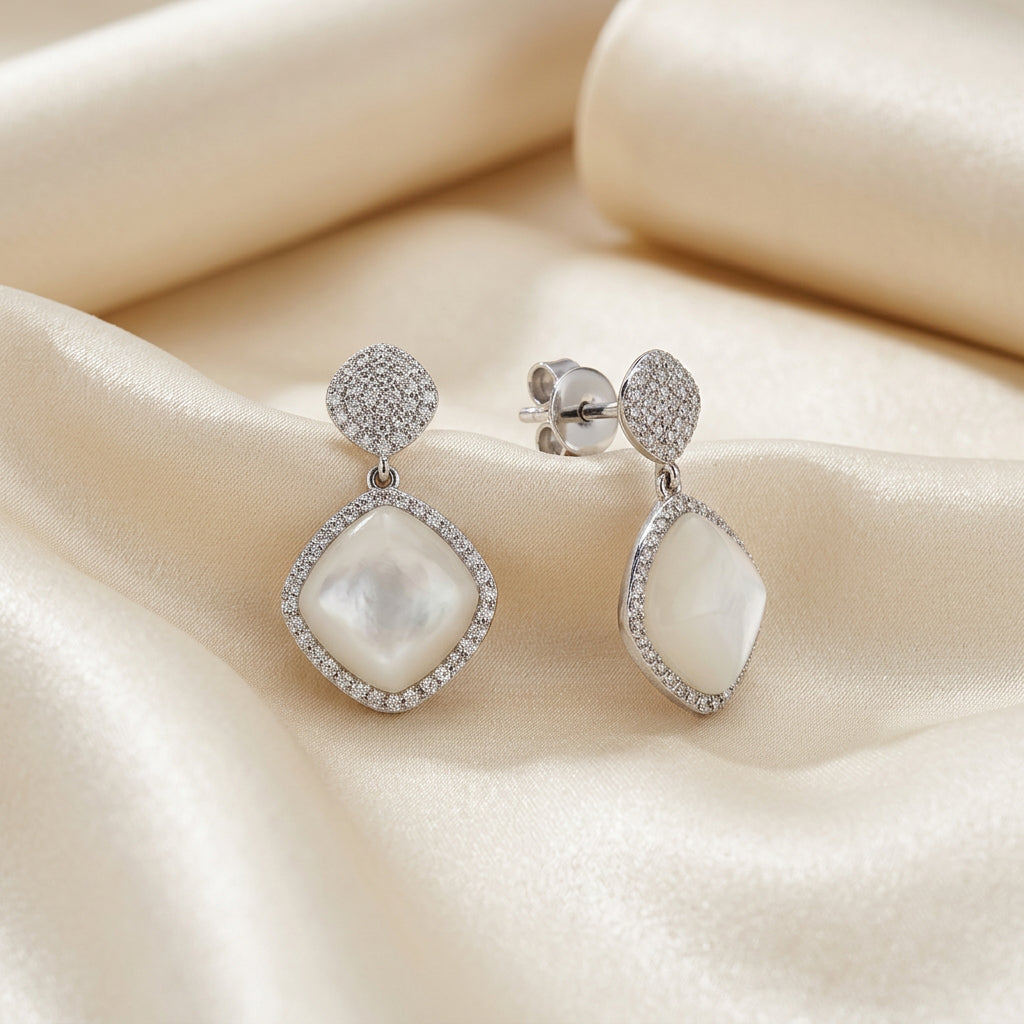 Mother of Pearl and Diamond Dangle Earrings