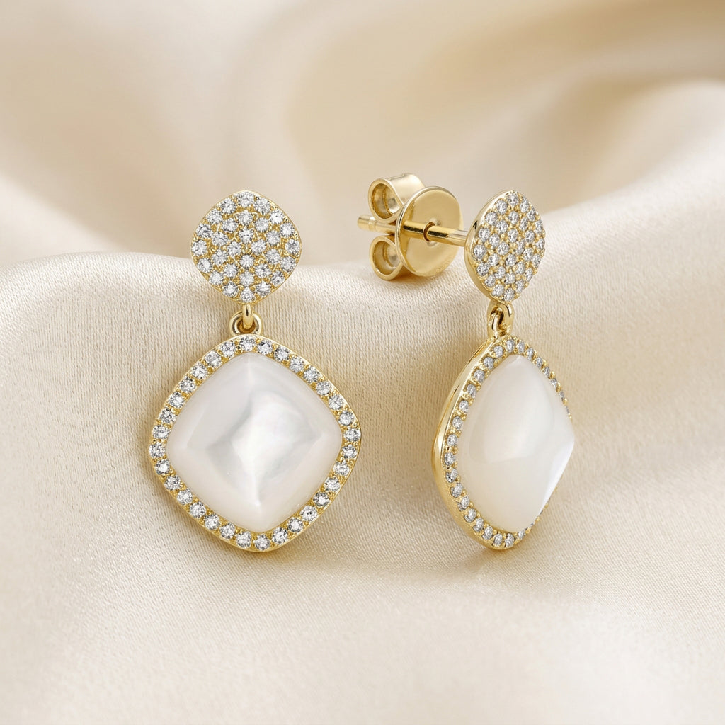 Mother of Pearl and Diamond Dangle Earrings