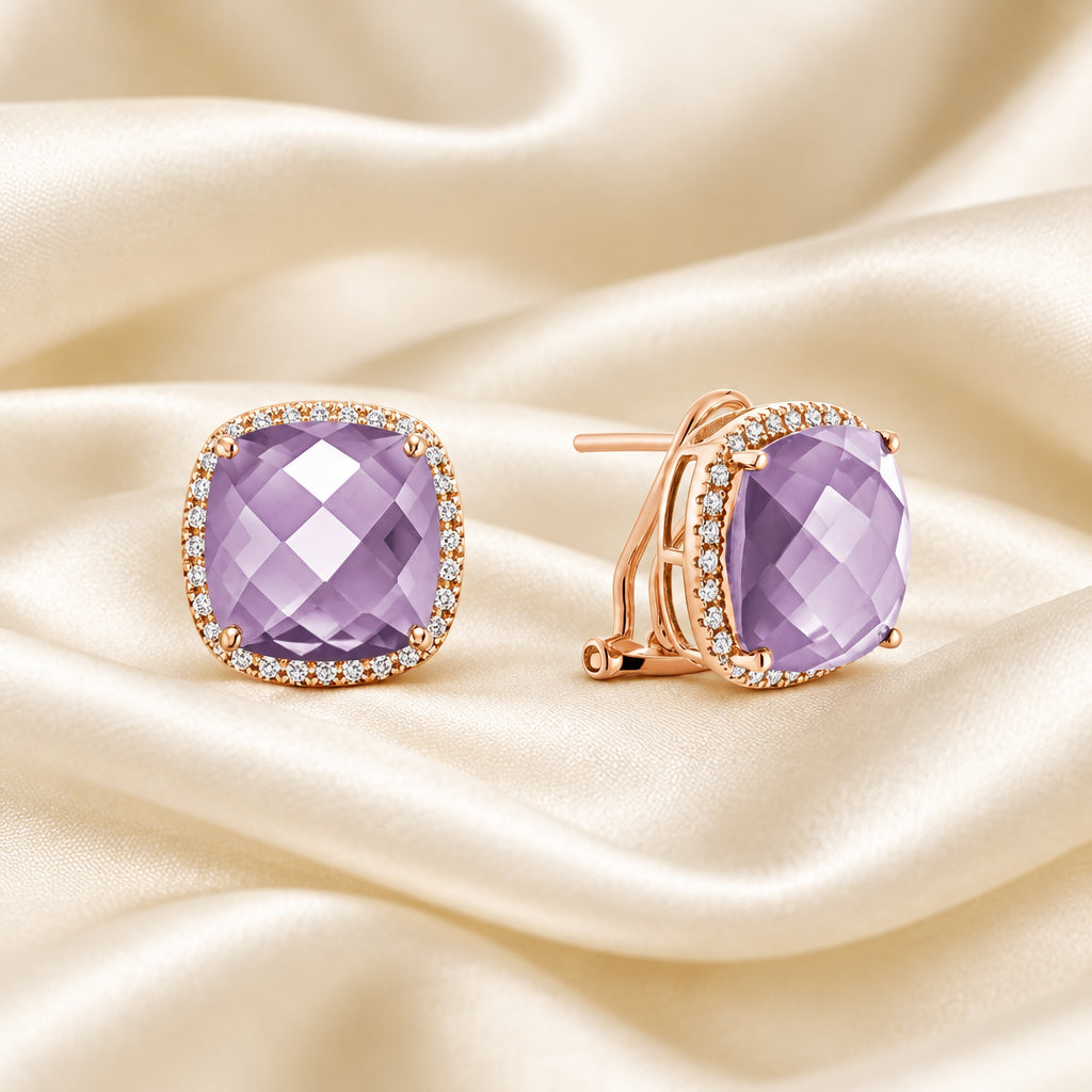 Cushion Cut Precious Stone & Diamond Halo Earrings