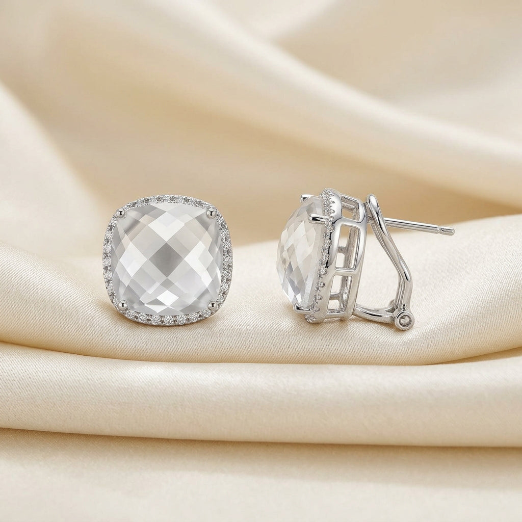 Cushion Cut Precious Stone & Diamond Halo Earrings