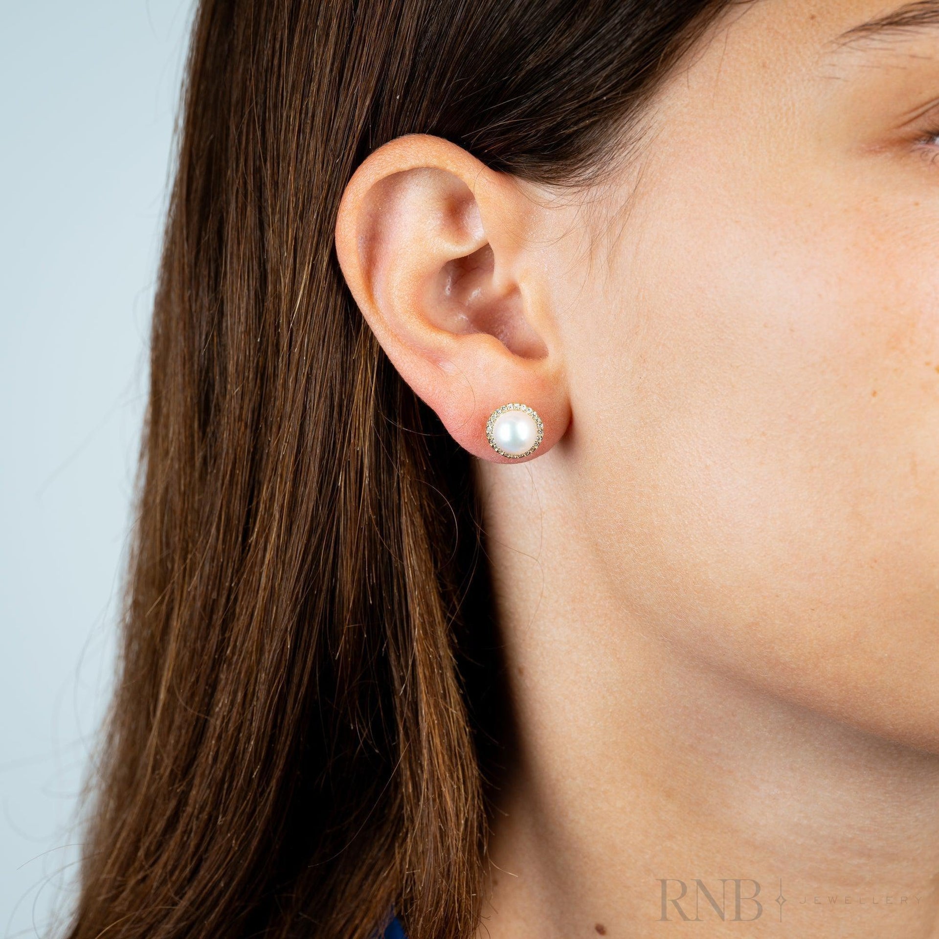 Cultured  Pearl & Diamond Halo Stud Earrings