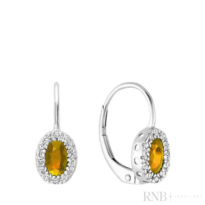 Oval Precious Stone & Diamond Halo Dangle Earrings