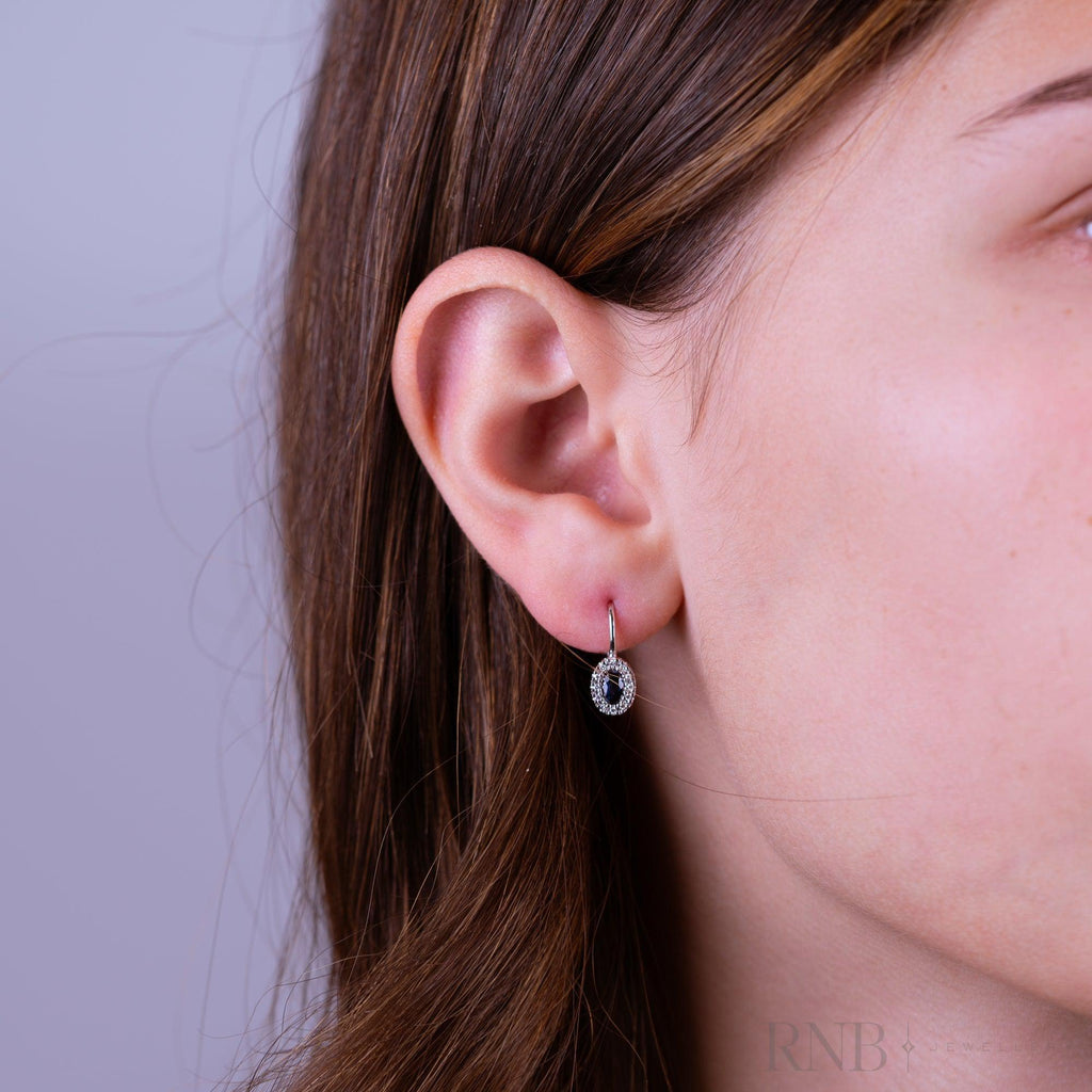 Oval Precious Stone & Diamond Halo Dangle Earrings