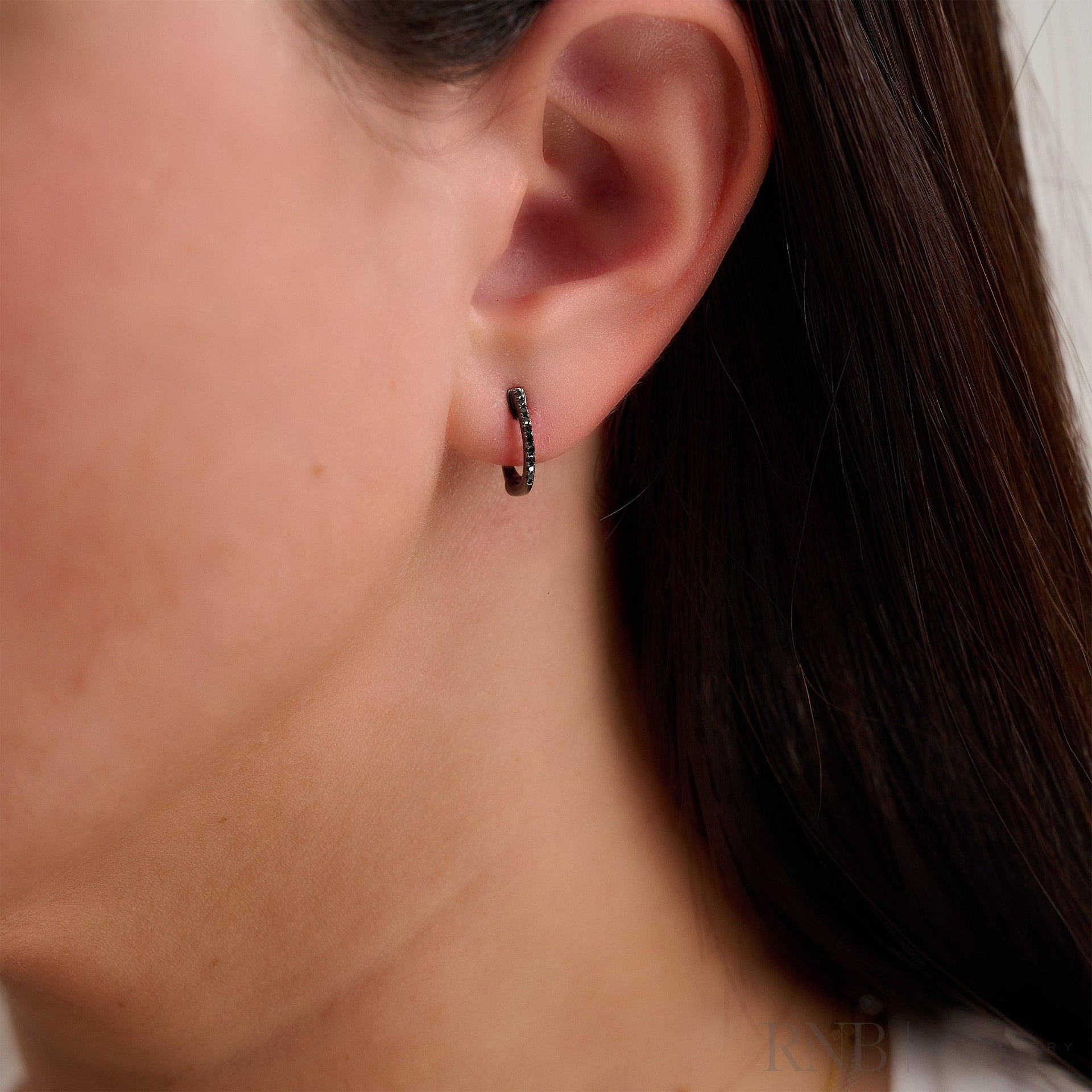 Black Rhodium & Black Diamond Huggie Earrings
