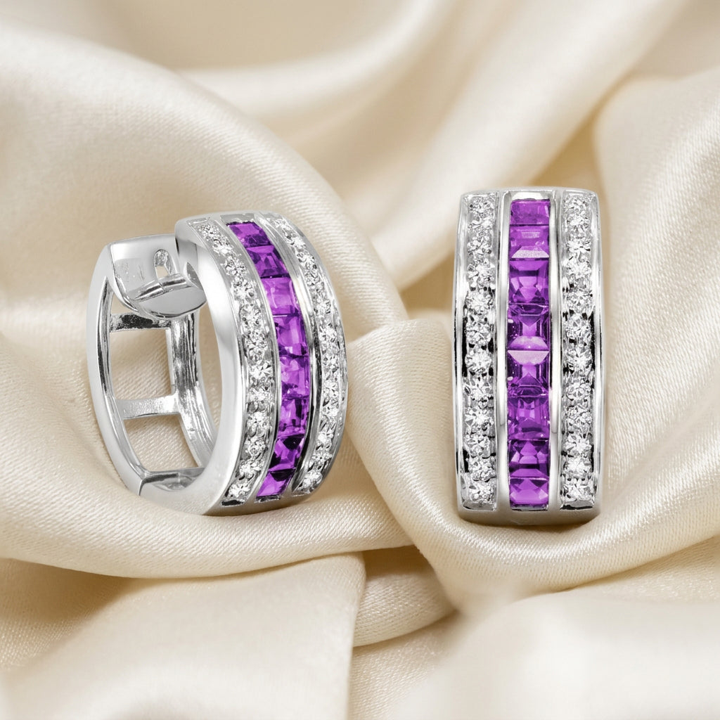 Precious Stones & Diamond Huggie Earrings