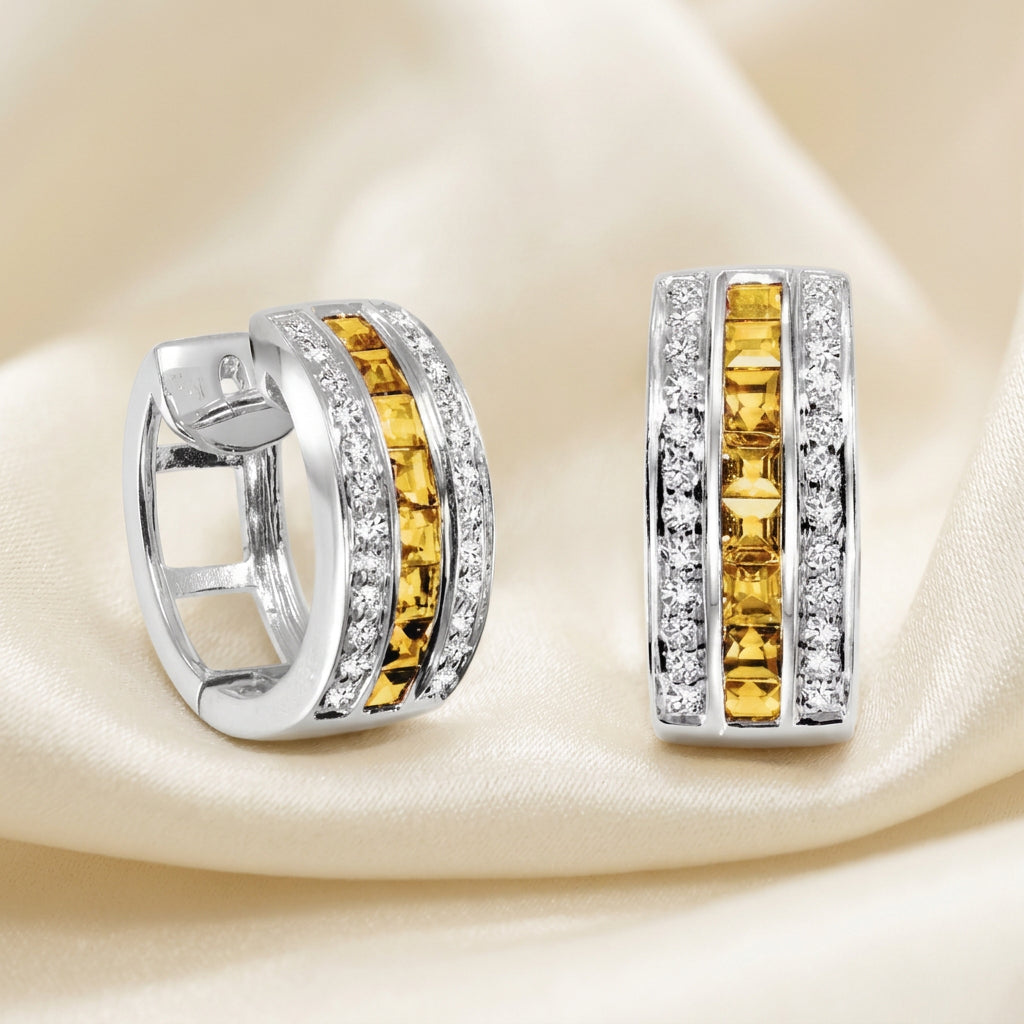 Precious Stones & Diamond Huggie Earrings