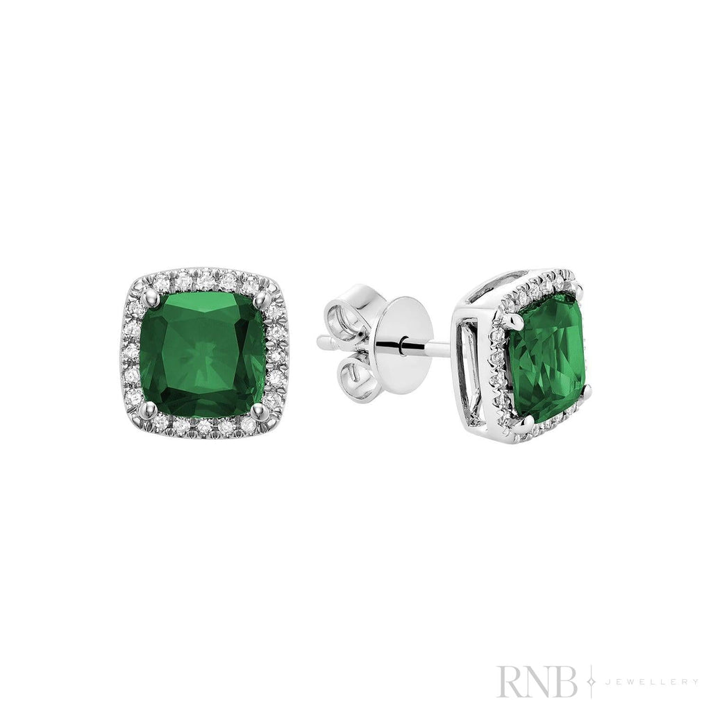 Cushion Colored Stone & Diamond Halo Stud Earrings