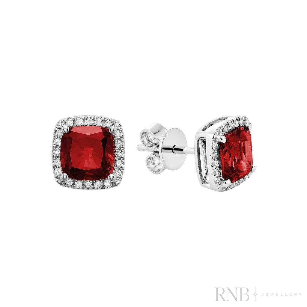 Cushion Colored Stone & Diamond Halo Stud Earrings