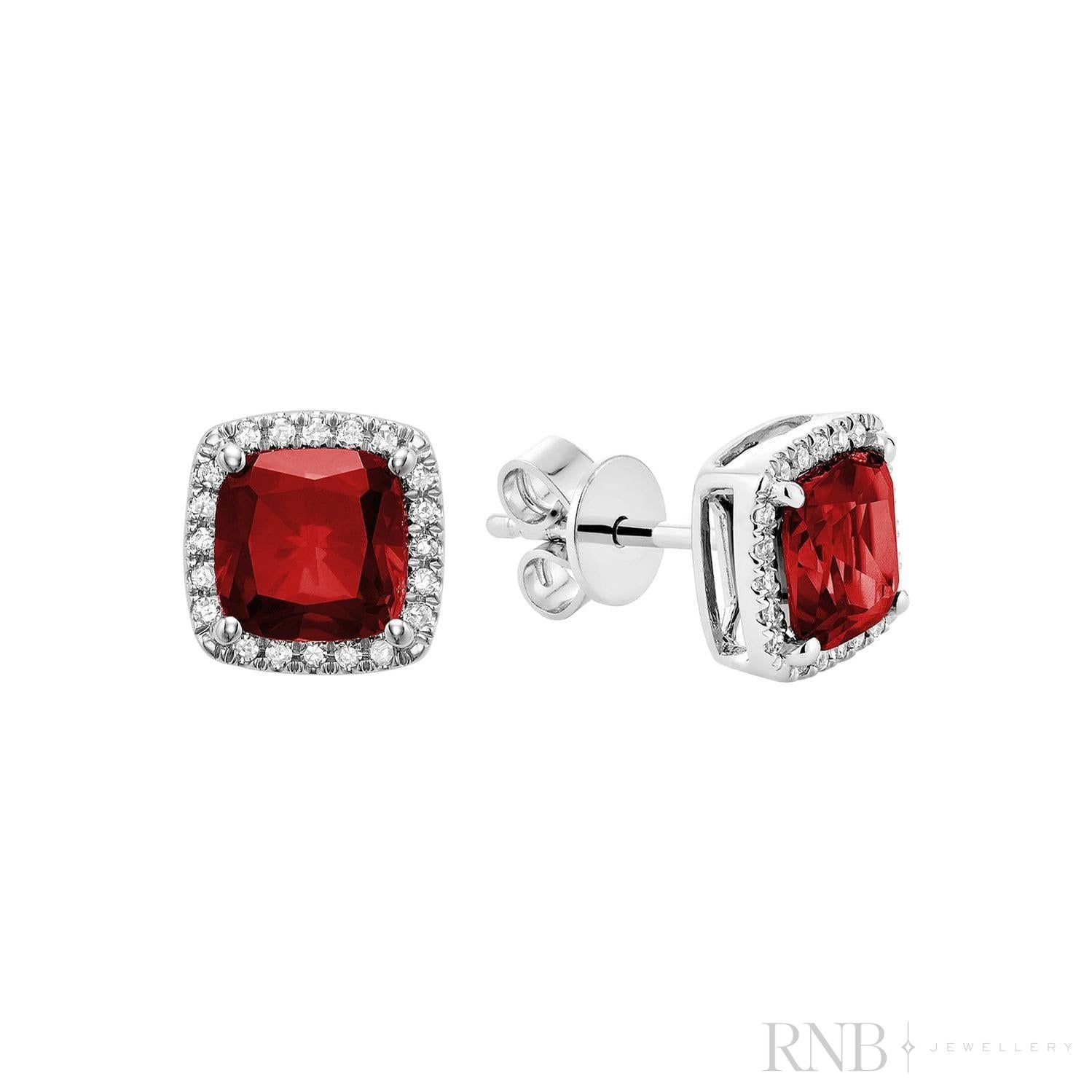 Cushion Colored Stone & Diamond Halo Stud Earrings