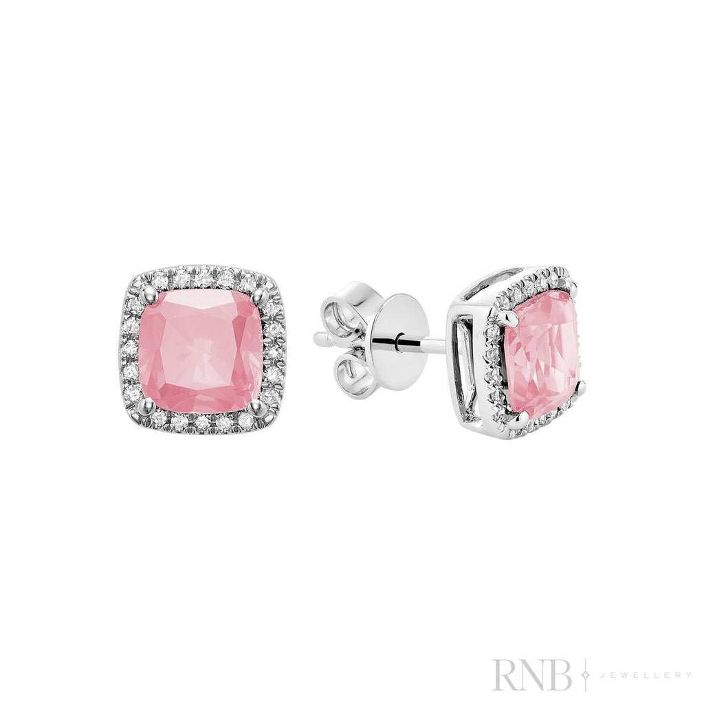 Cushion Colored Stone & Diamond Halo Stud Earrings