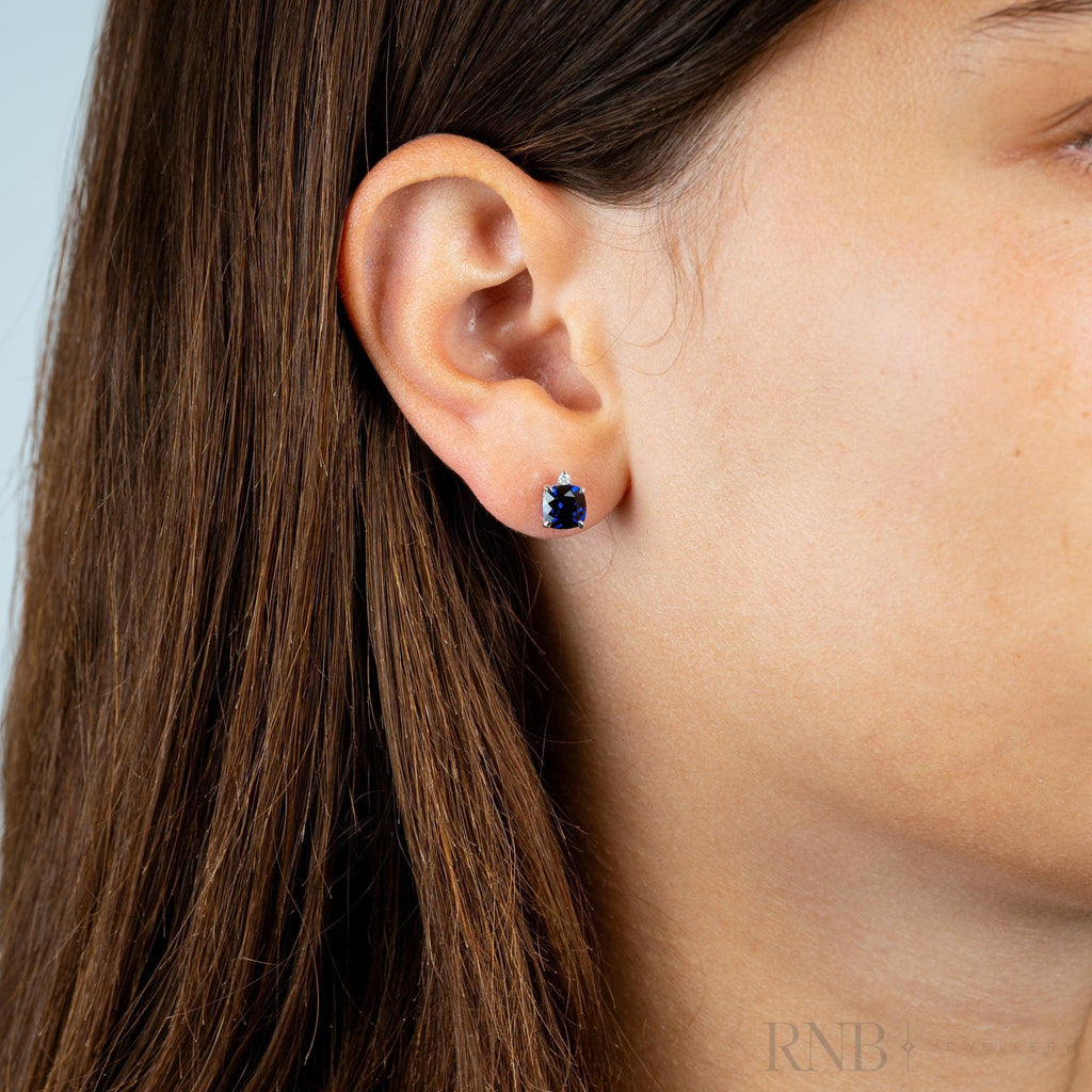 Cushion Cut Colored Stone & Diamond Stud Earrings