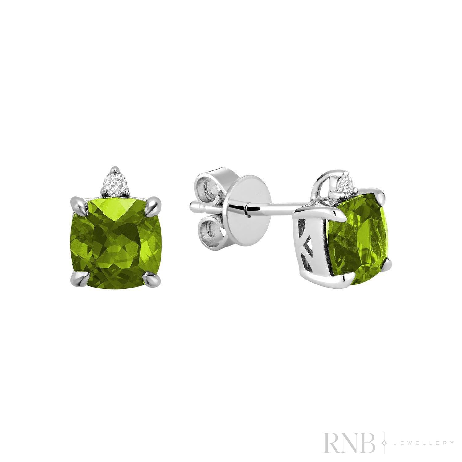 Cushion Cut Colored Stone & Diamond Stud Earrings