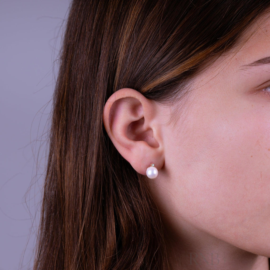 Cultured  Pearl & Diamond Stud Earrings