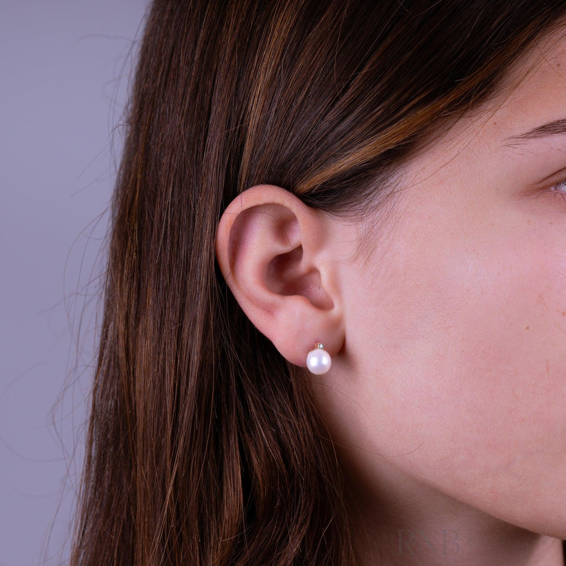 Cultured  Pearl & Diamond Stud Earrings
