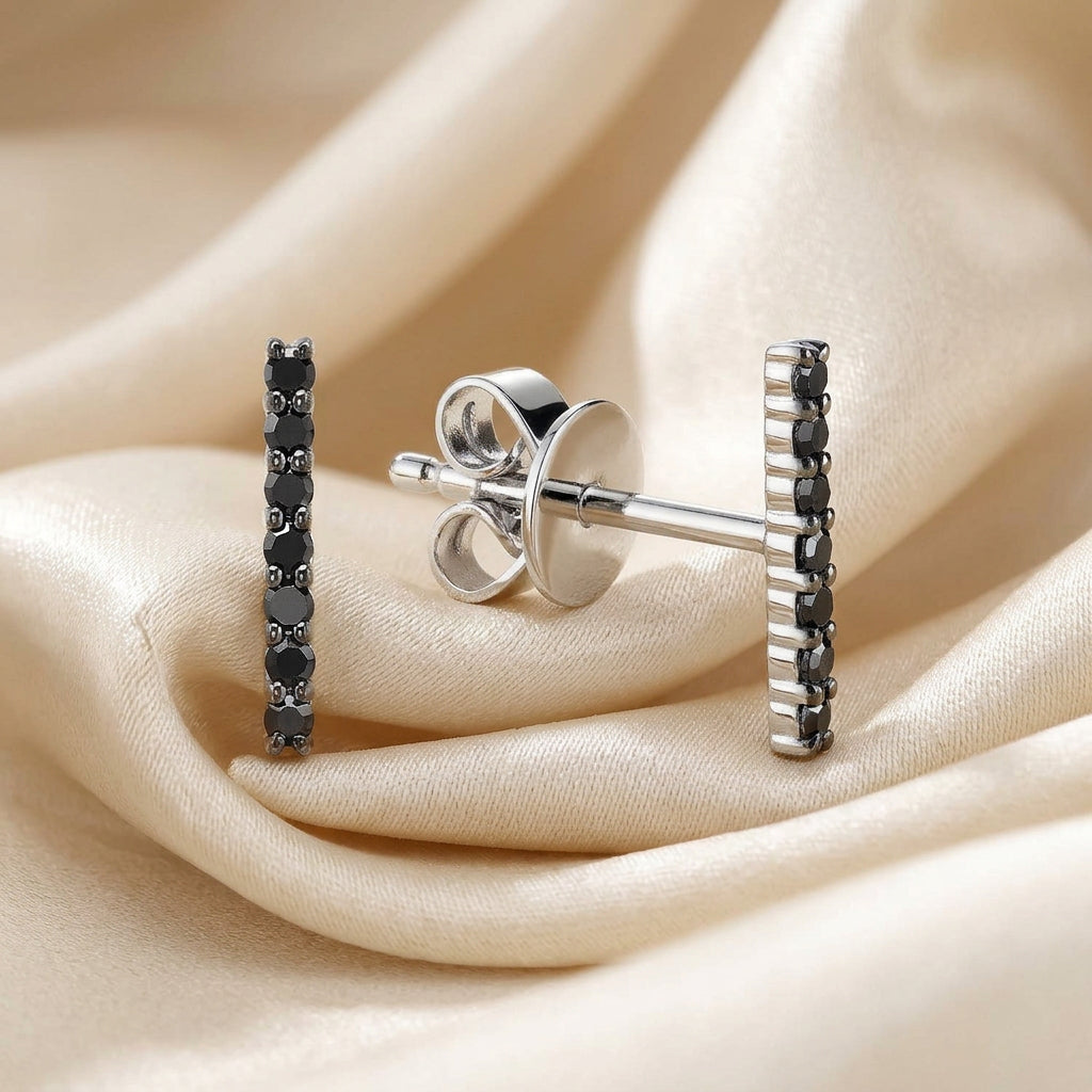 Black Diamond Bar Stud Earrings