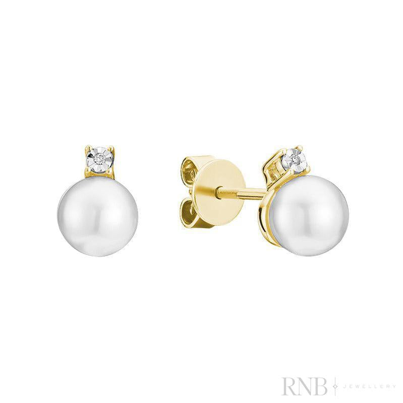 Cultured  Pearl & Illusion Diamond Stud Earrings