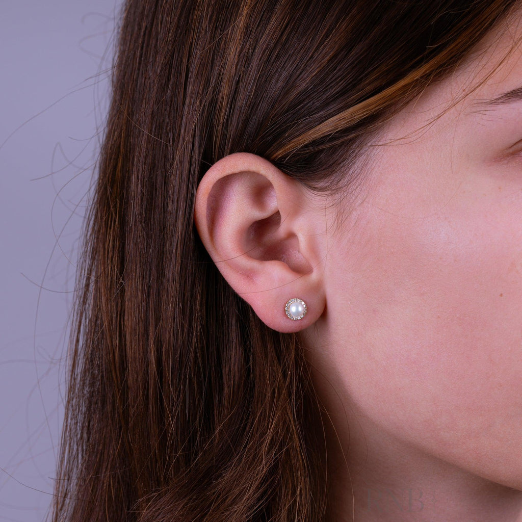 Mini Pearl & Diamond Halo Stud Earrings