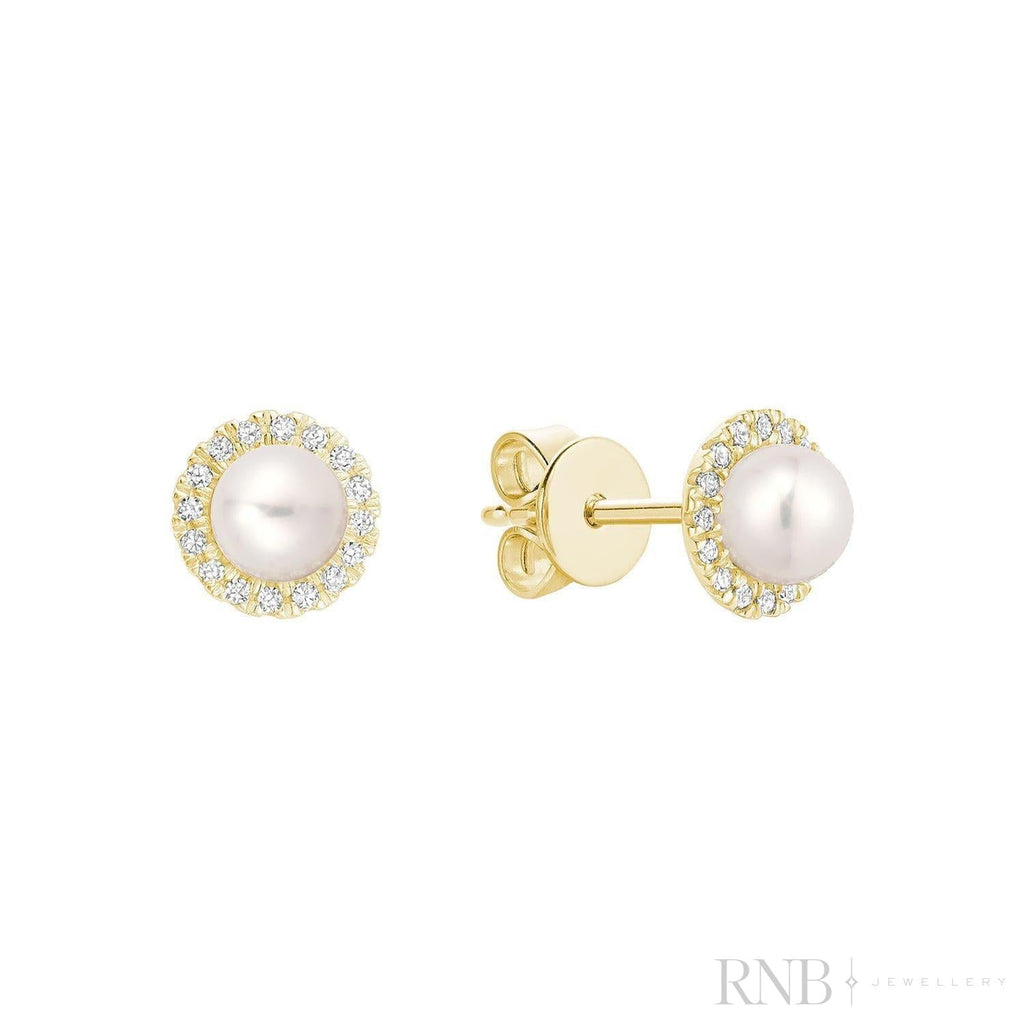 Mini Pearl & Diamond Halo Stud Earrings