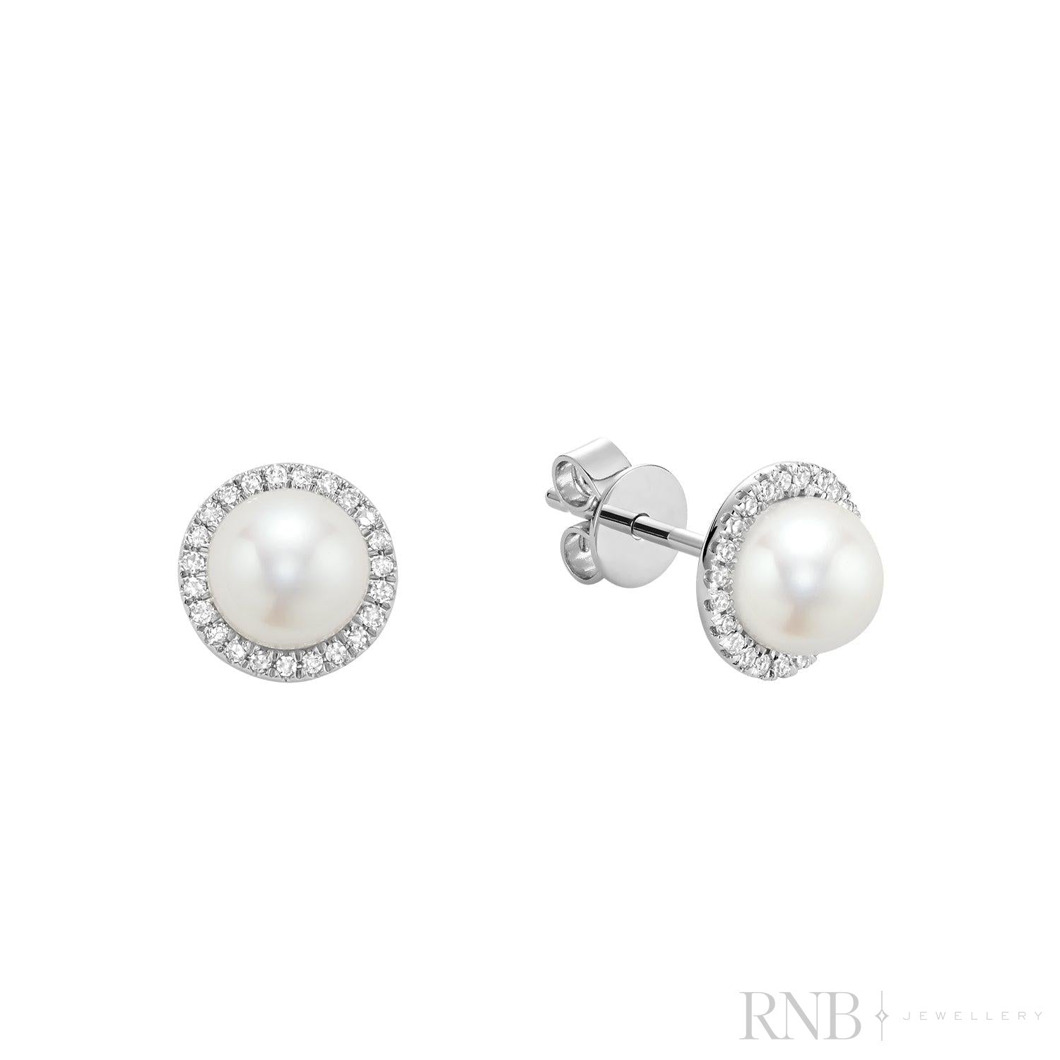 Mini Pearl & Diamond Halo Stud Earrings