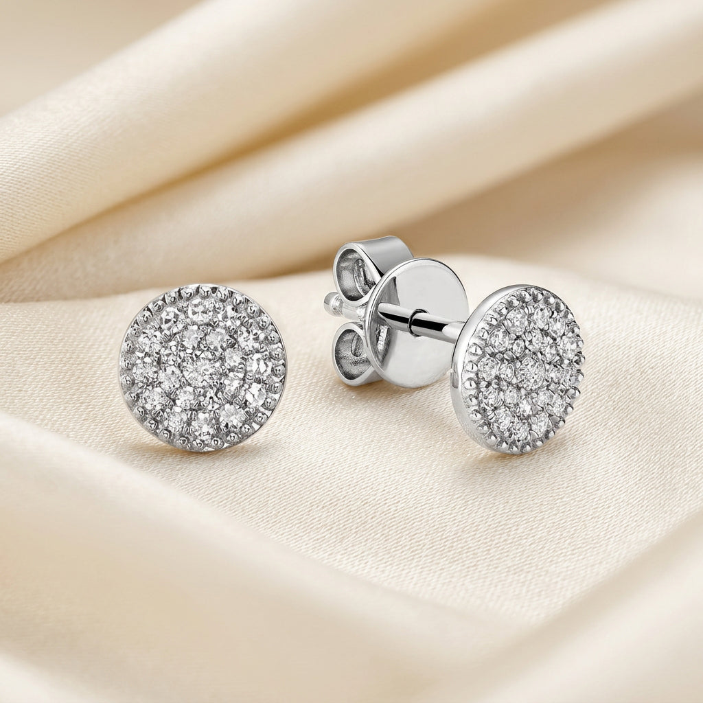 Round Miligrain Diamond Stud Earrings