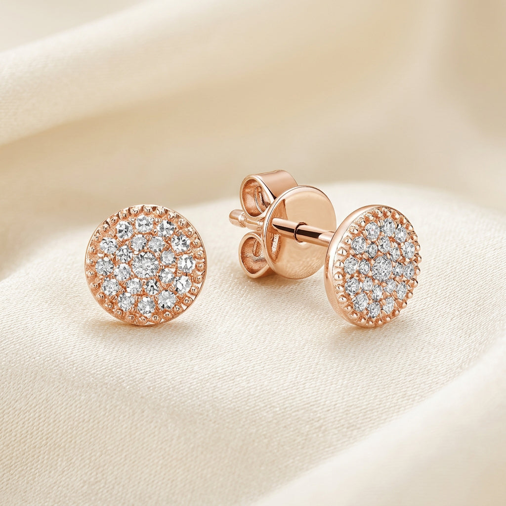 Round Miligrain Diamond Stud Earrings