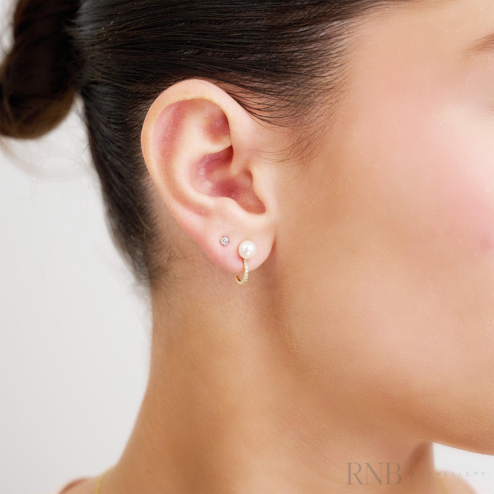 Cultured  Pearl & Diamond Ear Wrap Stud Earrings
