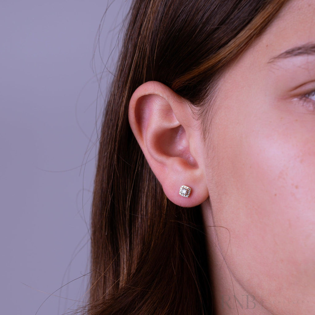 Cushion Mount Diamond Halo Stud Earrings