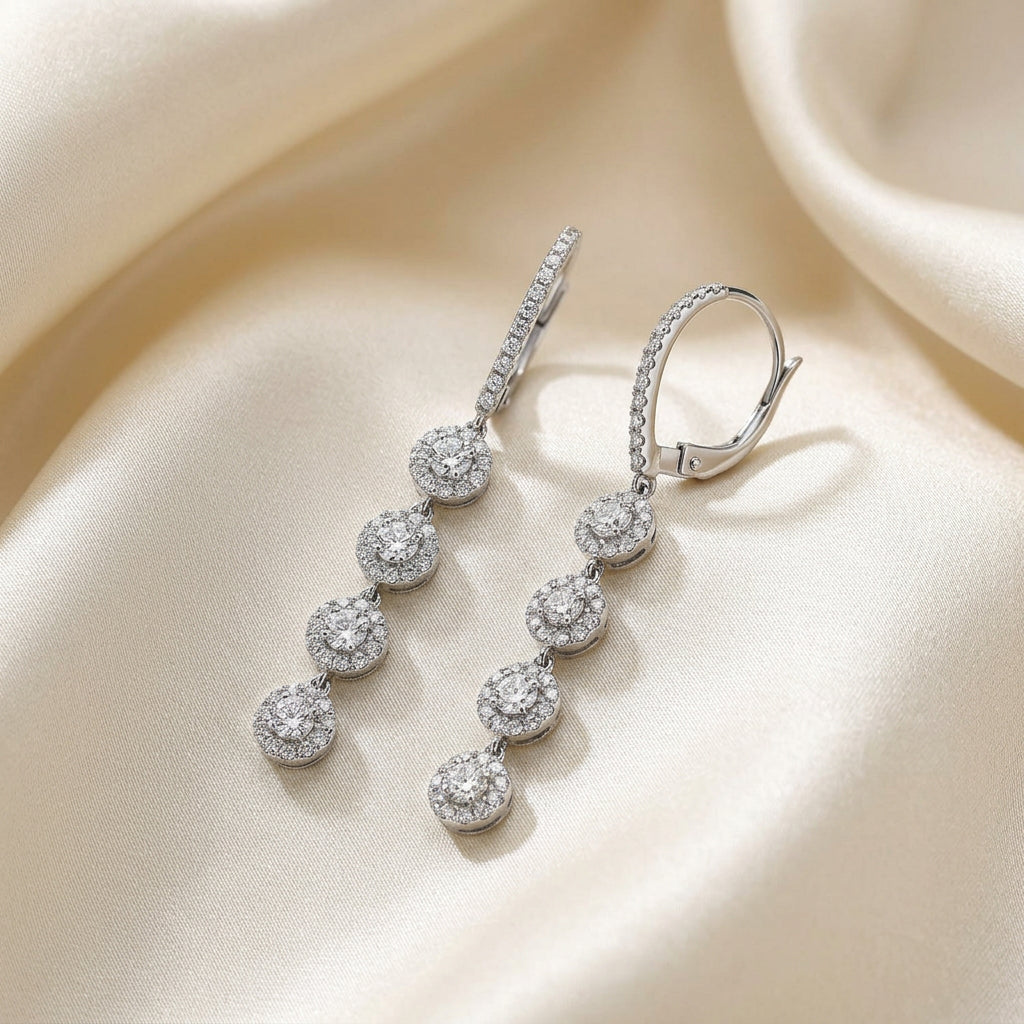 Quadruple Halo Dangle Diamond Earrings