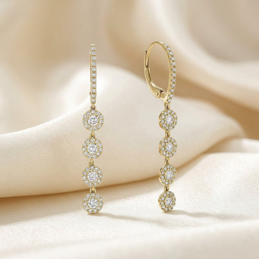 Quadruple Halo Dangle Diamond Earrings