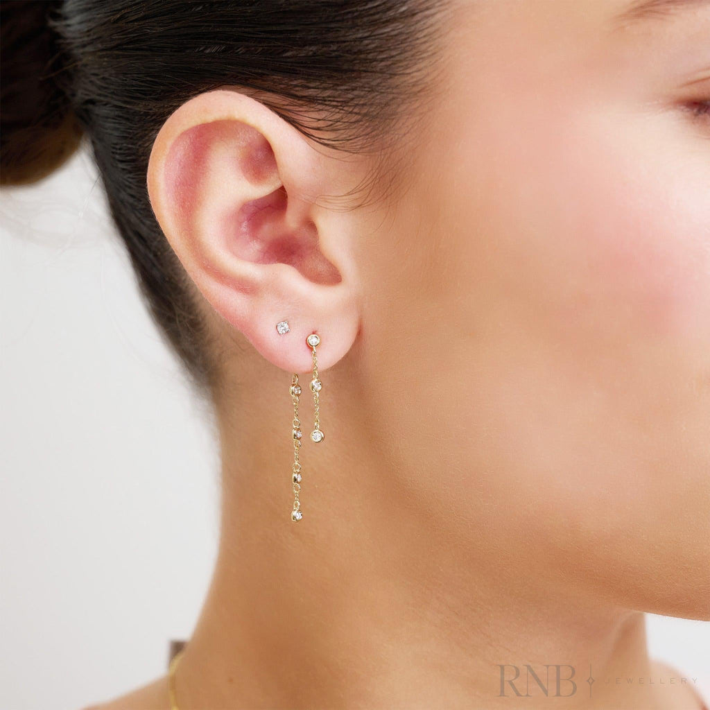 Double Chain Diamond Bezel Dangle Earrings
