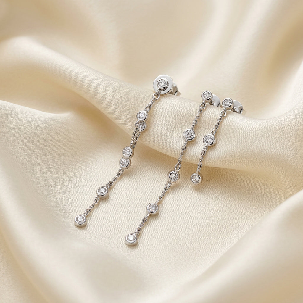 Double Chain Diamond Bezel Dangle Earrings