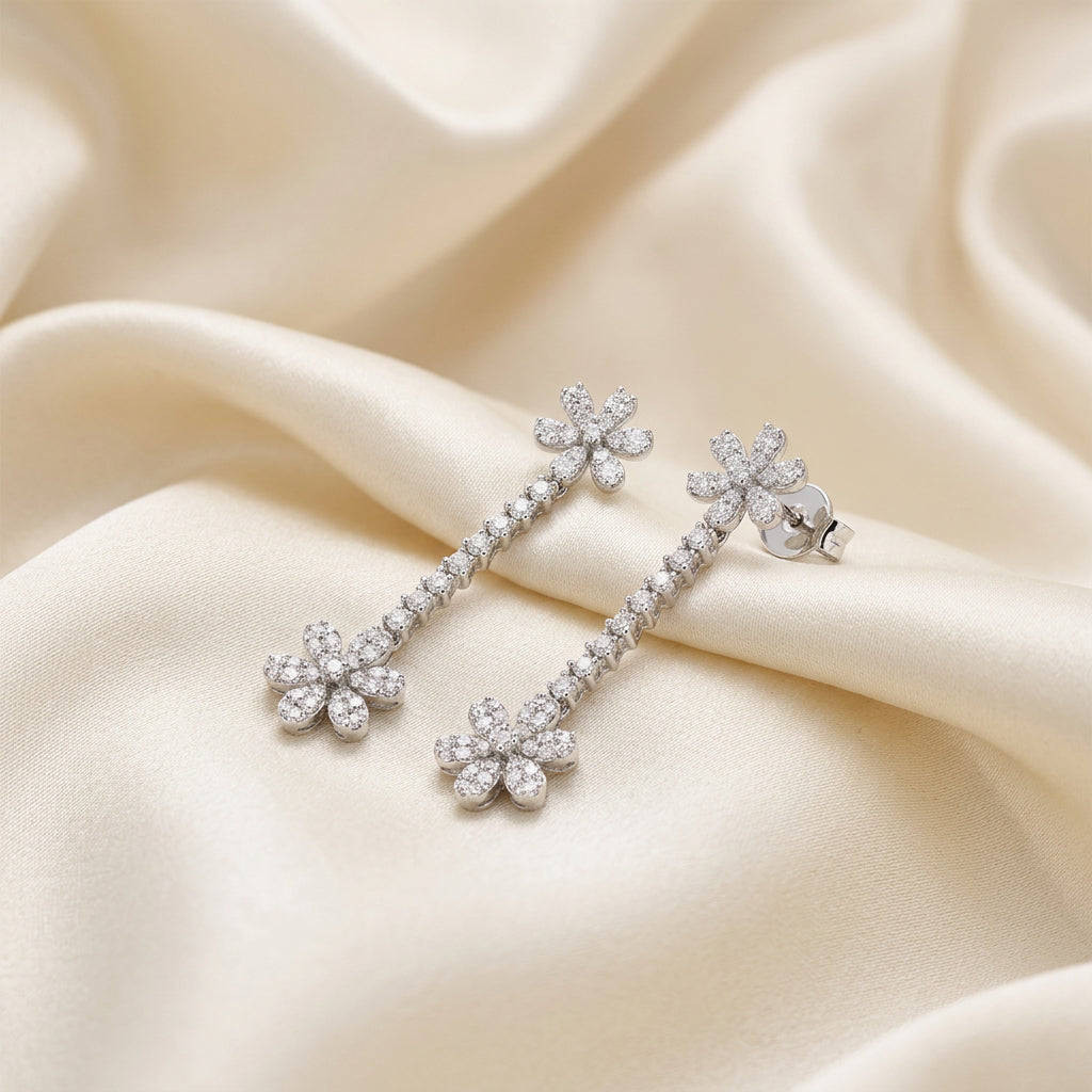 Dangle Flower Diamond Earrings