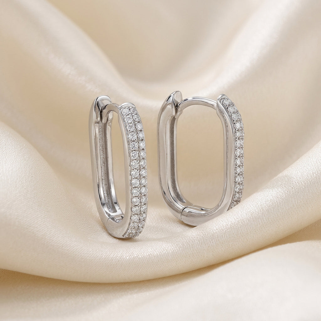 Pave Oval Paper-Clip Loop Earrings