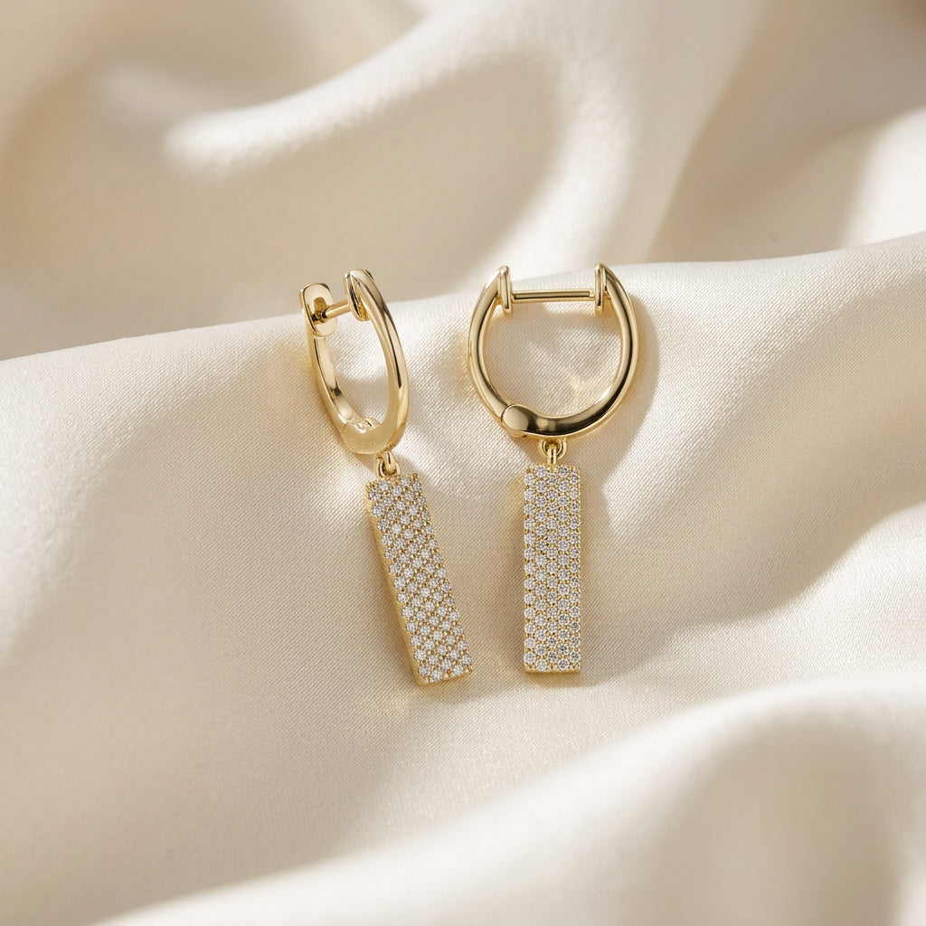 Pave Plate Diamond Dangle Earrings