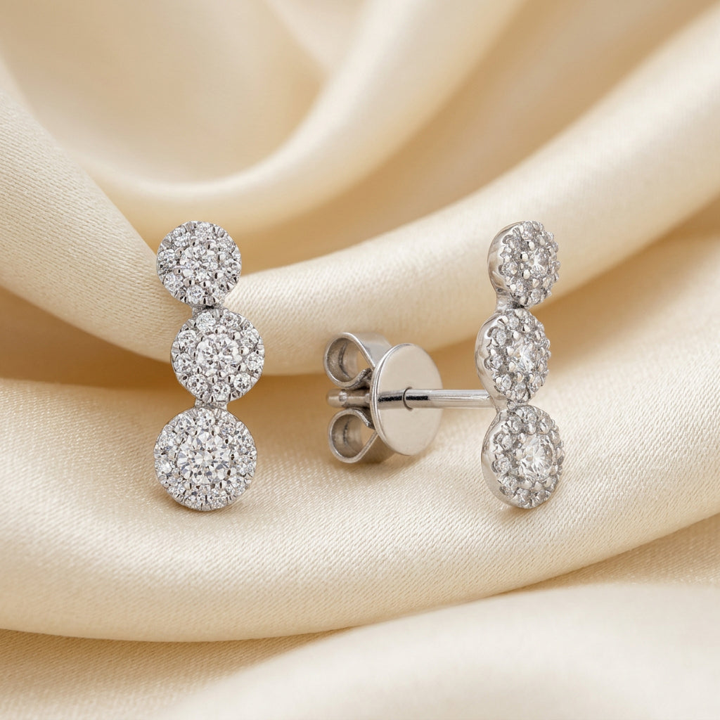 Triple Circle Diamond Cluster Earrings