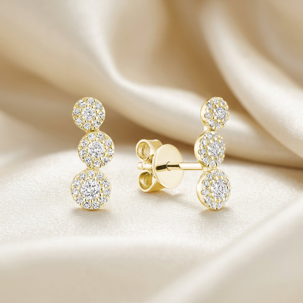 Triple Circle Diamond Cluster Earrings