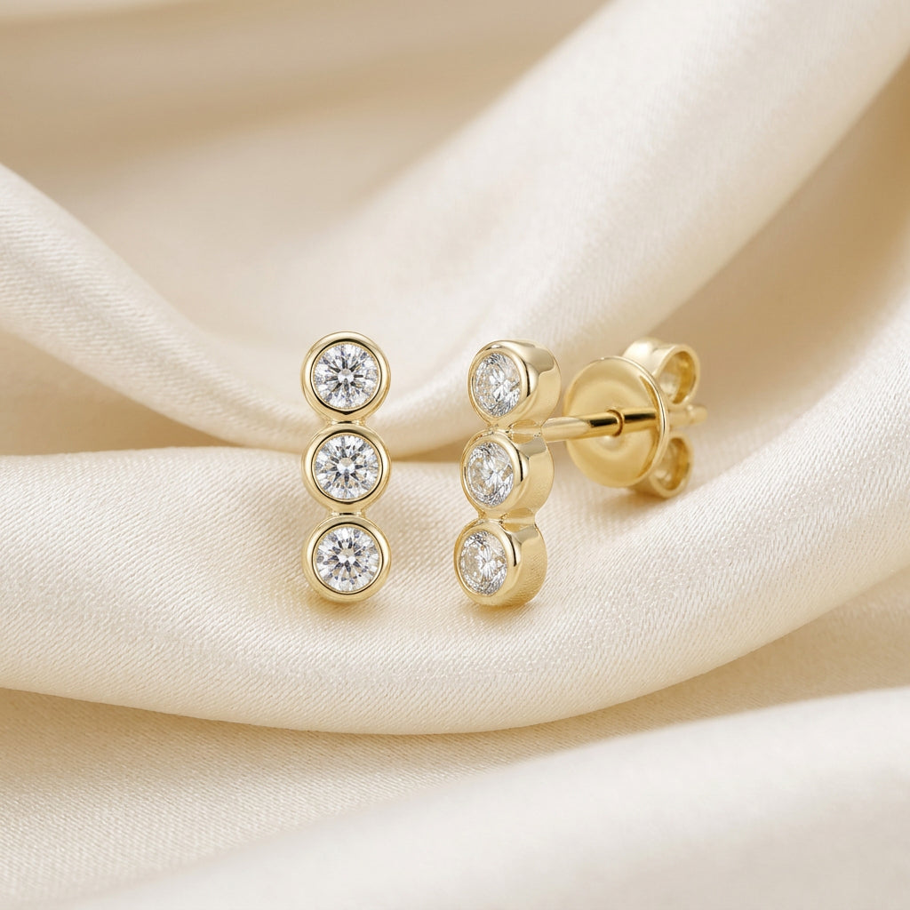 Trinity Bezel Diamond Stud Earrings