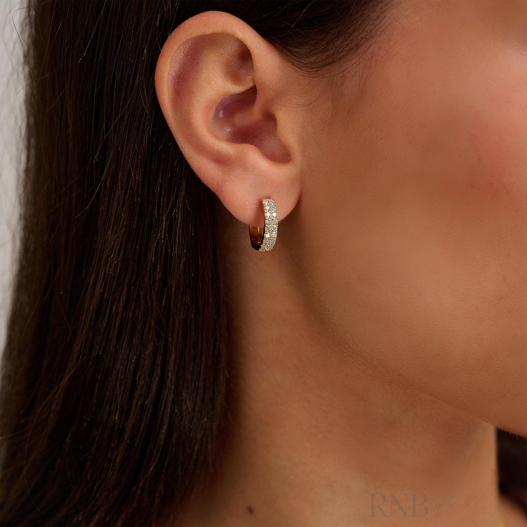 Double Row Diamond Huggie Earrings