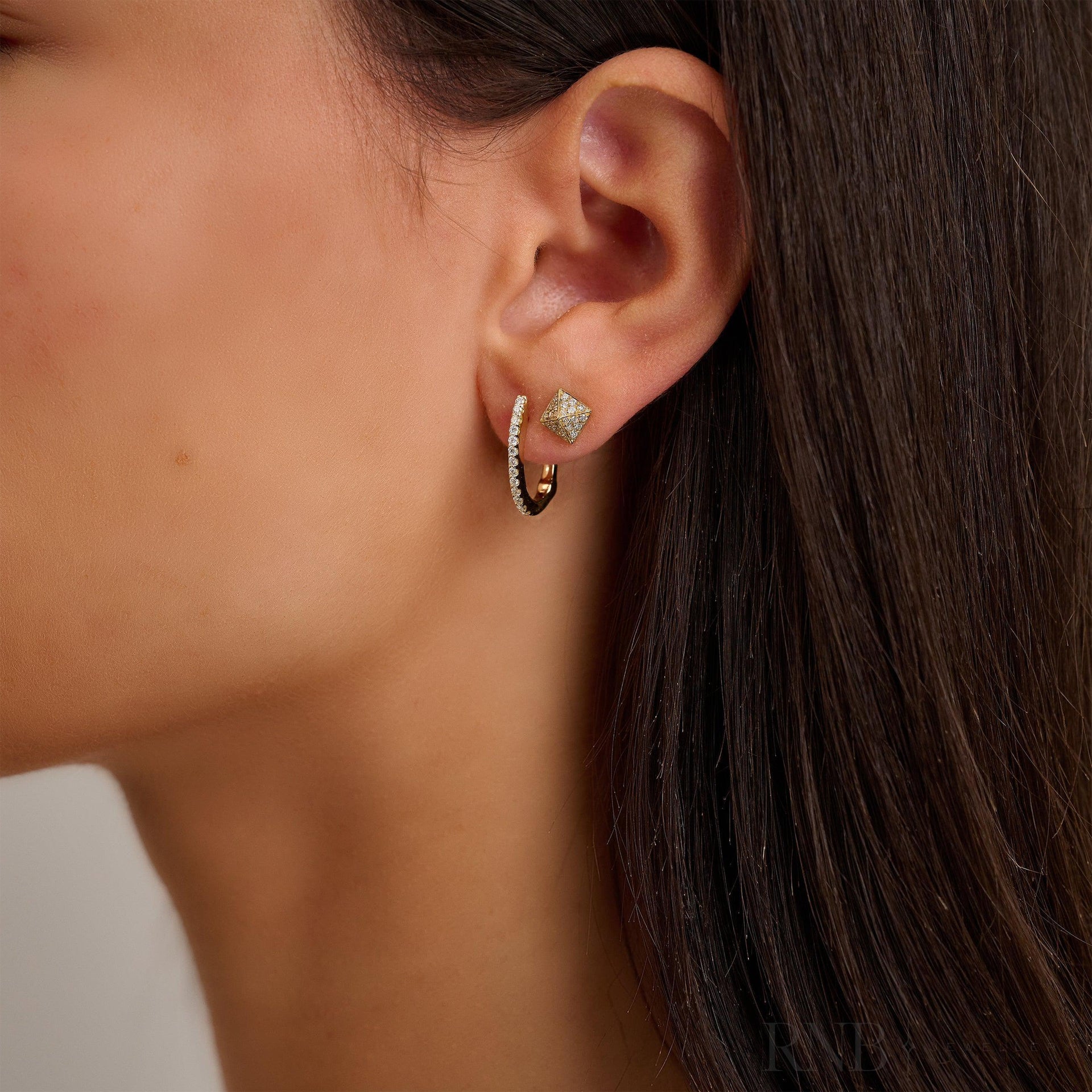 Diamond Huggie Oval Shape Earrings