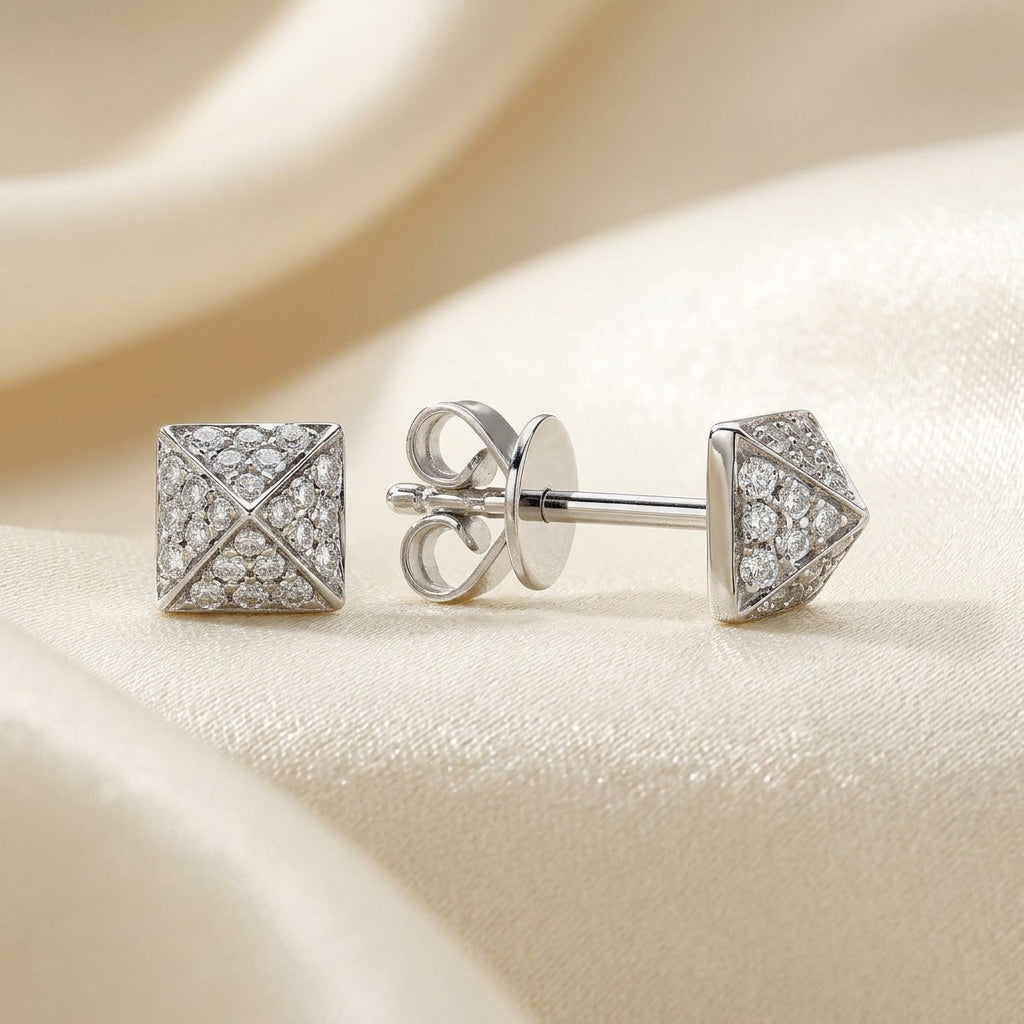 Pave Pyramid Diamond Stud Earrings