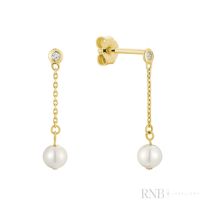 Dangling Diamond & Pearl Stud Earrings