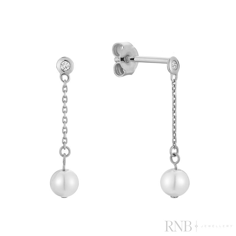 Dangling Diamond & Pearl Stud Earrings