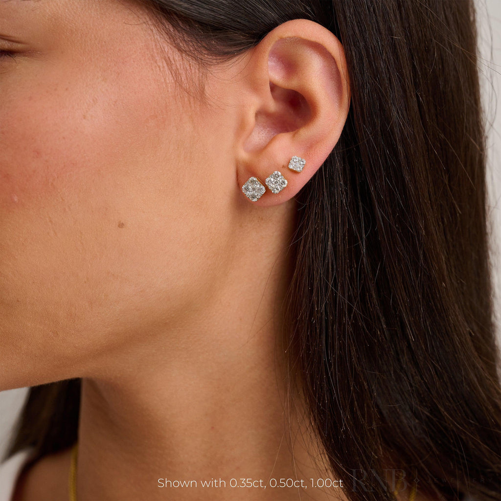 Pave Square Diamond Stud Earrings
